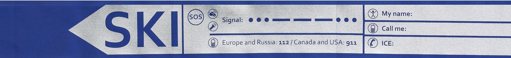 find---me Tiefschneeband mit reflektierenden Sicherheitsinformationen bedruckt TiefschneeBand blau mit Ski-Connectoren zum einfachen abhängen. Teil von find---me oder auch nur als Tiefschneeband erhältlich