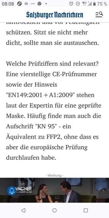 SN Salzburger NAchrichten über FFP2 MAsken, wie erkennt man gute